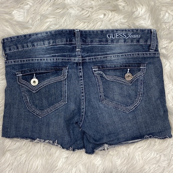 Guess Jeans Short Cut Off Denim Shorts with Embroidered Pockets - Picture 2 of 8